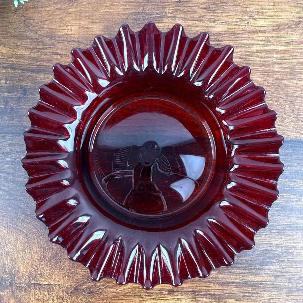 Blenko 420 Ruby Ruffled Art Glass Pre-Designer Plate